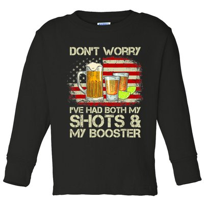 Don't Worry I've Had Both My Shots And Booster American Flag Toddler Long Sleeve Shirt