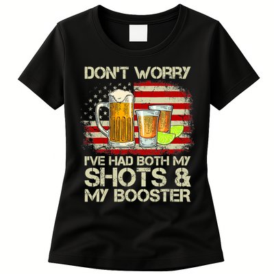Don't Worry I've Had Both My Shots And Booster American Flag Womens T-Shirt