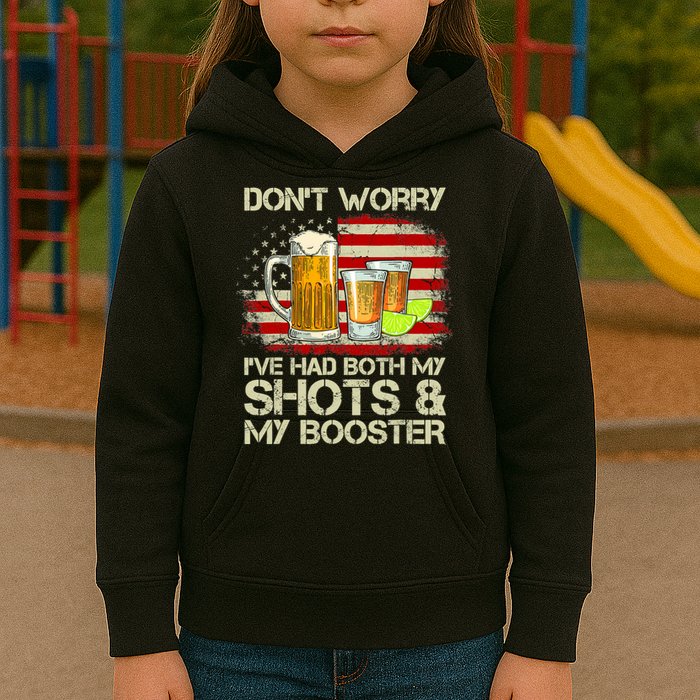 Don't Worry I've Had Both My Shots And Booster American Flag Kids Hoodie