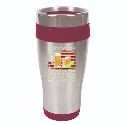 Don't Worry I've Had Both My Shots And Booster American Flag 16oz Travel Tumbler
