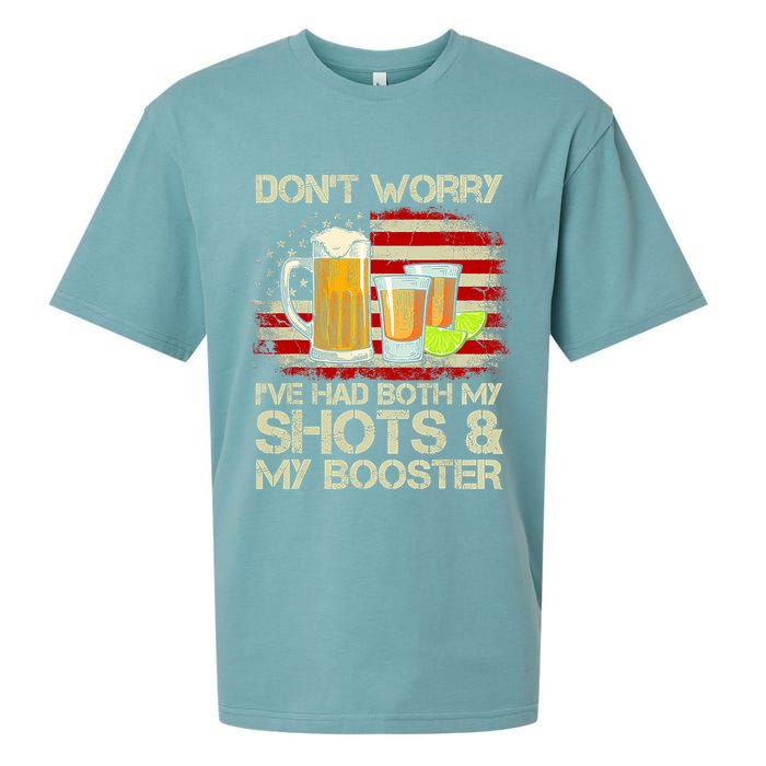 Don't Worry I've Had Both My Shots And Booster American Flag Sueded Cloud Jersey T-Shirt