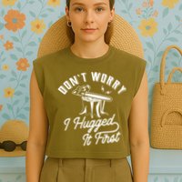 Don't Worry I Hugged It First Lumberjack Chainsaw Garment-Dyed Women's Muscle Tee