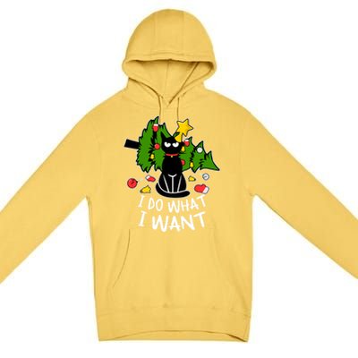 Do What I Want Funny Black Cat Christmas Tree Cat Lady Humor Gift Premium Pullover Hoodie