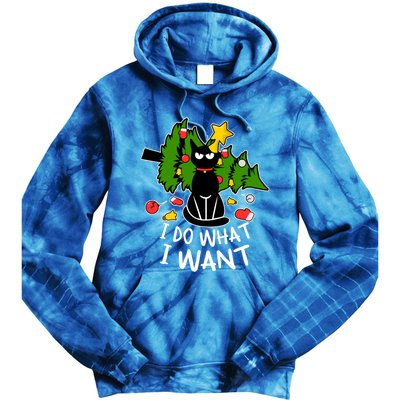 Do What I Want Funny Black Cat Christmas Tree Cat Lady Humor Gift Tie Dye Hoodie