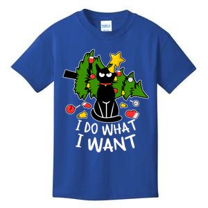 Do What I Want Funny Black Cat Christmas Tree Cat Lady Humor Gift Kids T-Shirt