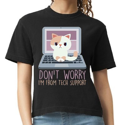 Don't Worry I'm From Tech Support Computer Cat Comfort Colors Boxy T-Shirt