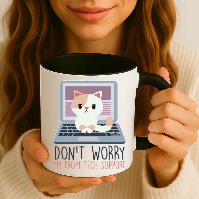 Don't Worry I'm From Tech Support Computer Cat Coffee Mug