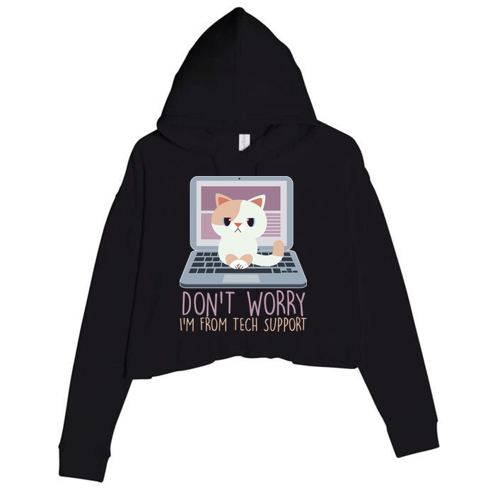 Don't Worry I'm From Tech Support Computer Cat Crop Fleece Hoodie
