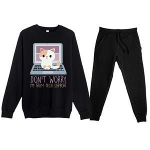 Don't Worry I'm From Tech Support Computer Cat Premium Crewneck Sweatsuit Set