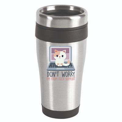 Don't Worry I'm From Tech Support Computer Cat 16oz Travel Tumbler