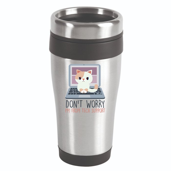 Don't Worry I'm From Tech Support Computer Cat 16oz Travel Tumbler