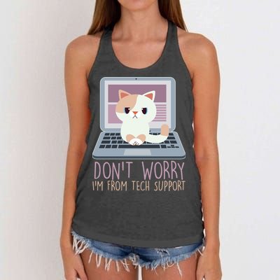 Don't Worry I'm From Tech Support Computer Cat Women's Knotted Racerback Tank