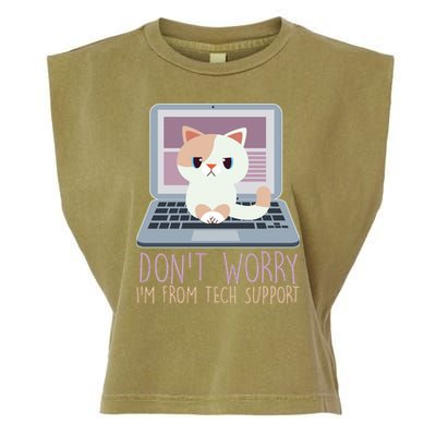 Don't Worry I'm From Tech Support Computer Cat Garment-Dyed Women's Muscle Tee