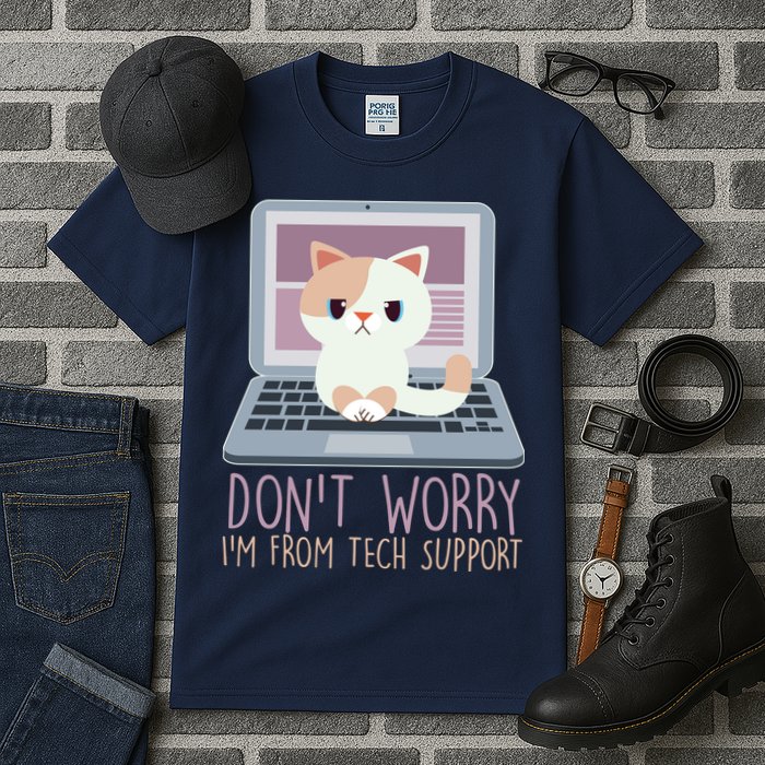 Don't Worry I'm From Tech Support Computer Cat Tall T-Shirt