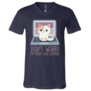 Don't Worry I'm From Tech Support Computer Cat V-Neck T-Shirt