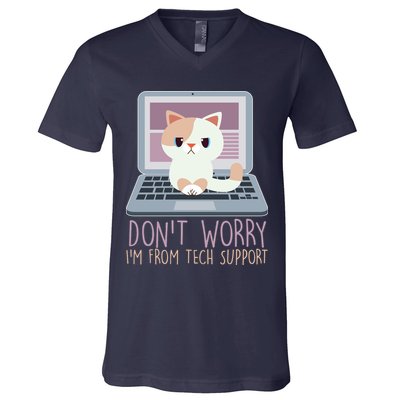 Don't Worry I'm From Tech Support Computer Cat V-Neck T-Shirt