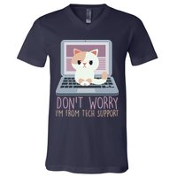 Don't Worry I'm From Tech Support Computer Cat V-Neck T-Shirt