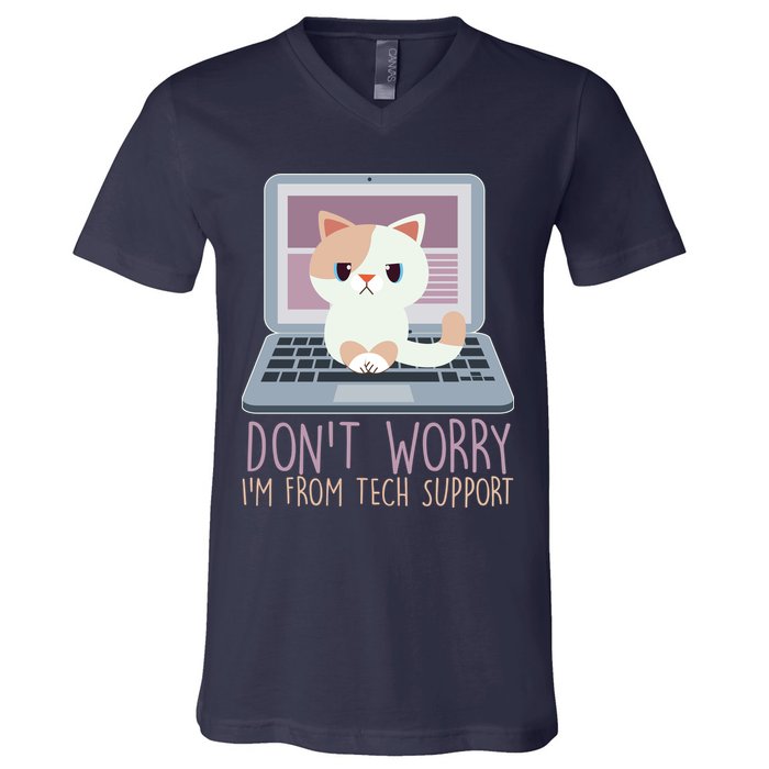 Don't Worry I'm From Tech Support Computer Cat V-Neck T-Shirt