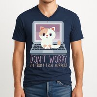 Don't Worry I'm From Tech Support Computer Cat V-Neck T-Shirt