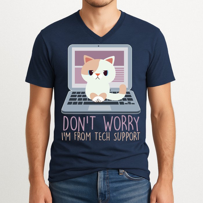 Don't Worry I'm From Tech Support Computer Cat V-Neck T-Shirt