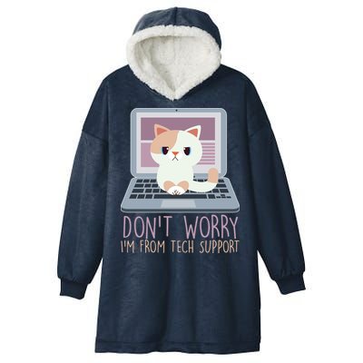 Don't Worry I'm From Tech Support Computer Cat Hooded Wearable Blanket