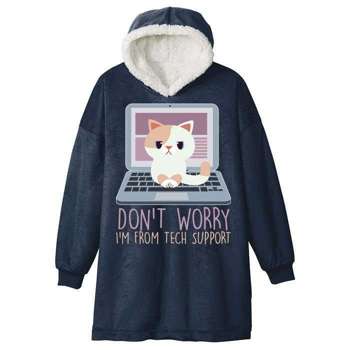 Don't Worry I'm From Tech Support Computer Cat Hooded Wearable Blanket
