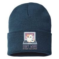 Don't Worry I'm From Tech Support Computer Cat Sustainable Knit Beanie