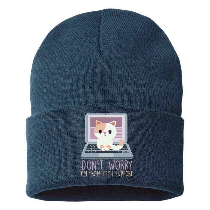 Don't Worry I'm From Tech Support Computer Cat Sustainable Knit Beanie