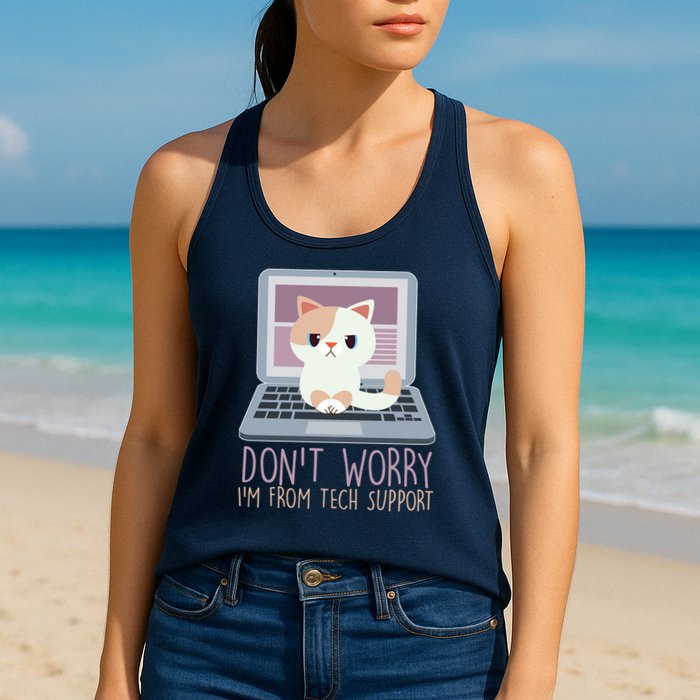 Don't Worry I'm From Tech Support Computer Cat Womens Tank Top