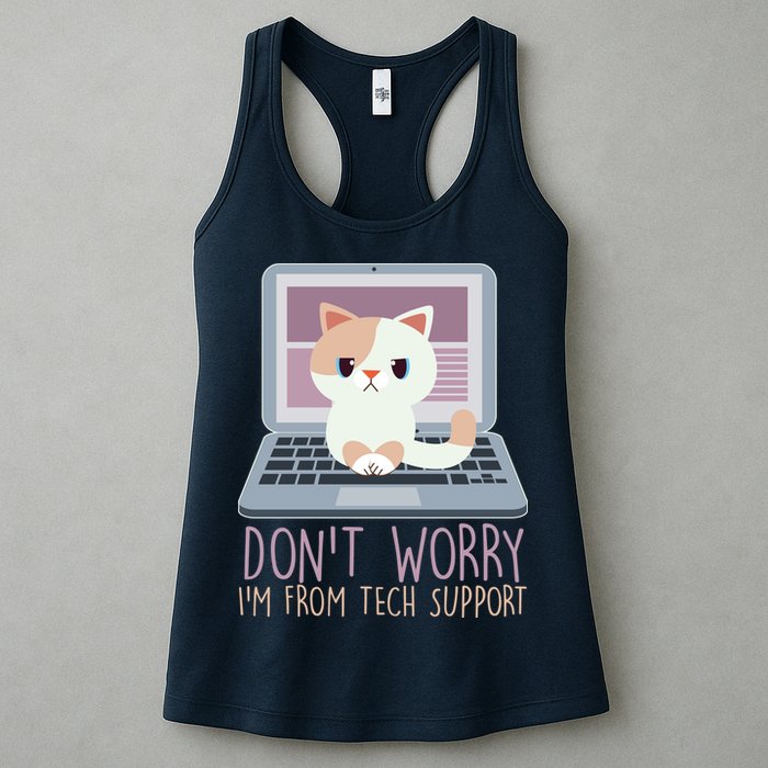Don't Worry I'm From Tech Support Computer Cat Womens Tank Top
