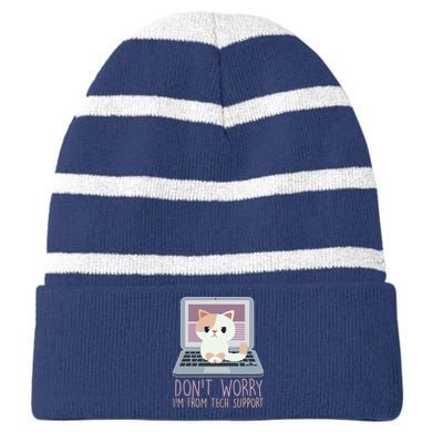 Don't Worry I'm From Tech Support Computer Cat Striped Beanie with Solid Band