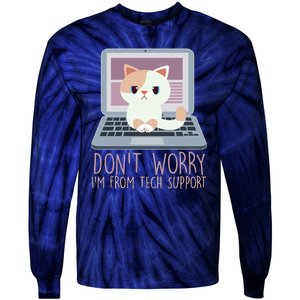 Don't Worry I'm From Tech Support Computer Cat Tie-Dye Long Sleeve Shirt