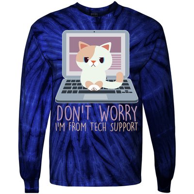 Don't Worry I'm From Tech Support Computer Cat Tie-Dye Long Sleeve Shirt