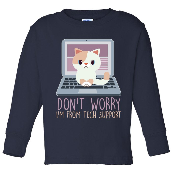 Don't Worry I'm From Tech Support Computer Cat Toddler Long Sleeve Shirt
