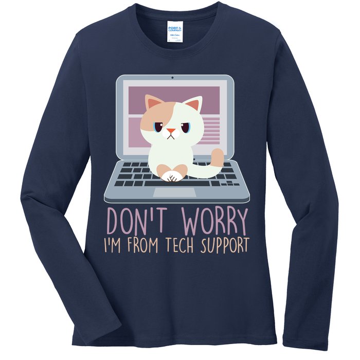 Don't Worry I'm From Tech Support Computer Cat Ladies Long Sleeve Shirt