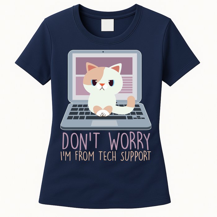 Don't Worry I'm From Tech Support Computer Cat Womens T-Shirt
