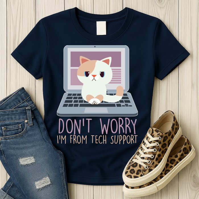 Don't Worry I'm From Tech Support Computer Cat Womens T-Shirt