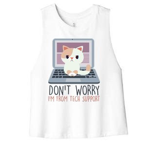 Don't Worry I'm From Tech Support Computer Cat Women's Racerback Cropped Tank