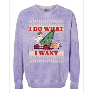 Do What I Want Cat Knocking Over Christmas Tree On Dog Cute Gift Colorblast Crewneck Sweatshirt