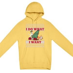 Do What I Want Cat Knocking Over Christmas Tree On Dog Cute Gift Premium Pullover Hoodie