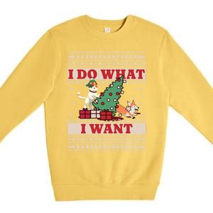 Do What I Want Cat Knocking Over Christmas Tree On Dog Cute Gift Premium Crewneck Sweatshirt