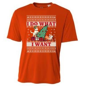 Do What I Want Cat Knocking Over Christmas Tree On Dog Cute Gift Cooling Performance Crew T-Shirt