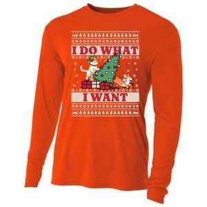 Do What I Want Cat Knocking Over Christmas Tree On Dog Cute Gift Cooling Performance Long Sleeve Crew