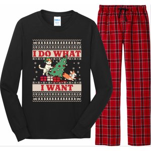 Do What I Want Cat Knocking Over Christmas Tree On Dog Cute Gift Long Sleeve Pajama Set