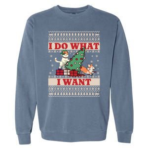 Do What I Want Cat Knocking Over Christmas Tree On Dog Cute Gift Garment-Dyed Sweatshirt