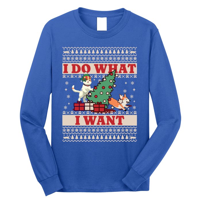 Do What I Want Cat Knocking Over Christmas Tree On Dog Cute Gift Long Sleeve Shirt