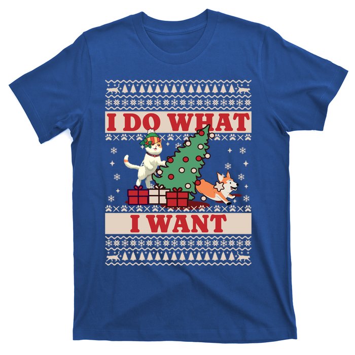 Do What I Want Cat Knocking Over Christmas Tree On Dog Cute Gift T-Shirt