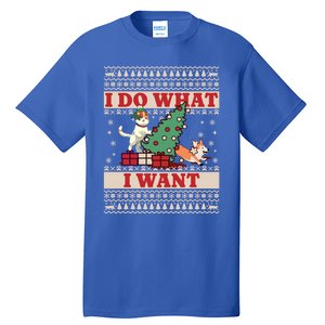 Do What I Want Cat Knocking Over Christmas Tree On Dog Cute Gift Tall T-Shirt