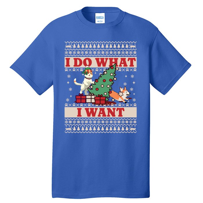 Do What I Want Cat Knocking Over Christmas Tree On Dog Cute Gift Tall T-Shirt