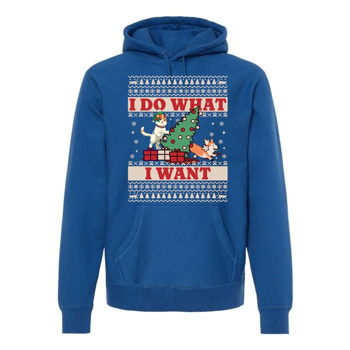 Do What I Want Cat Knocking Over Christmas Tree On Dog Cute Gift Premium Hoodie